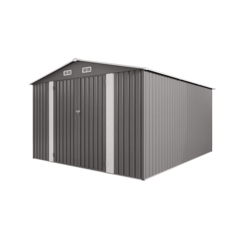10x12FT Outdoor Storage Shed Large Metal Garden Shed with Double Door Two Window Waterproof Tool Shed for Backyard Poolside