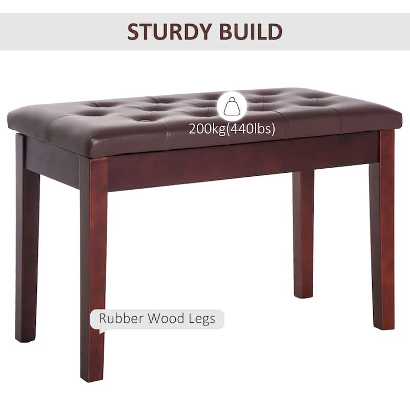 Piano Bench with Faux Leather Padded Cushion and Wooden Frame