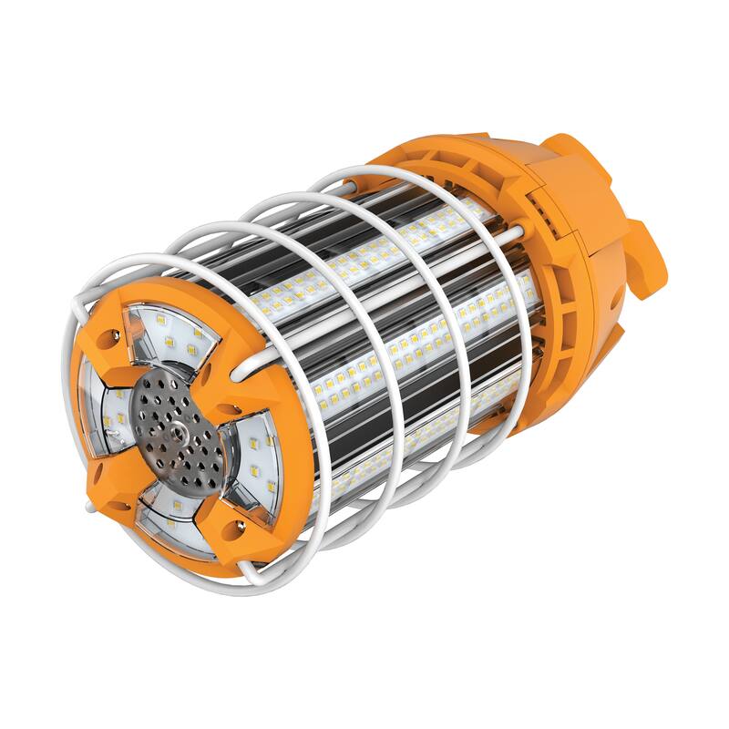 150 Watt LED Hi-Lumen Temporary High Bay Caged Lamp 5000K Integrated Cord and Plug and Hook 120 Volts - Orange