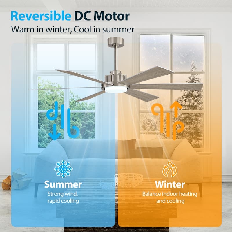 MLiAN Ceiling Fan 60inch Playwood Blades Remote Control 6-Speed DC with Integrated LED - 60''