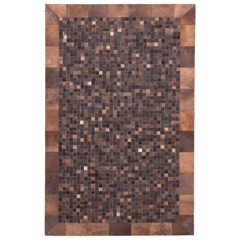 ECARPETGALLERY Handmade Cowhide Patchwork Dark Brown Leather Rug - 5'1 x 8'0