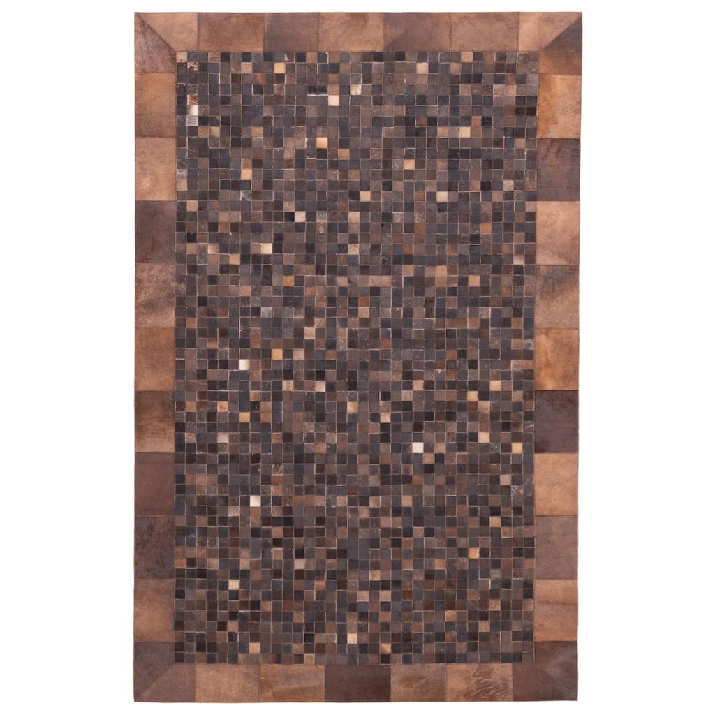 ECARPETGALLERY Handmade Cowhide Patchwork Dark Brown Leather Rug - 5'1 x 8'0