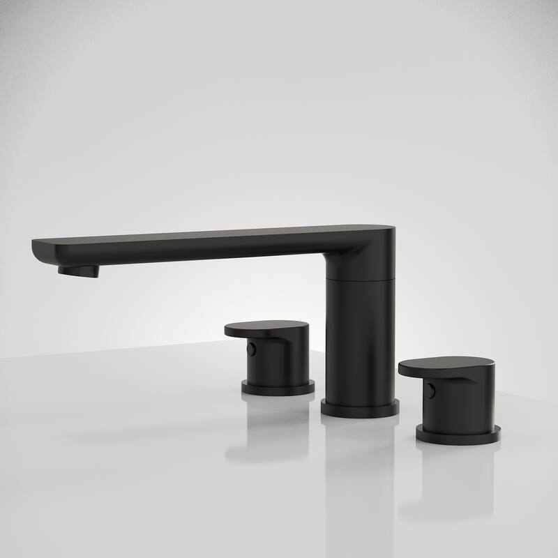 Modern Deck-Mount 2-Handle 360° Rotatable Bathtub Faucet Widespread 3 Hole Tub Filler - Black