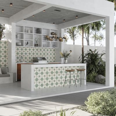 Palmera 9x9 Green White Porcelain Star Square Wall and Floor Tile (6.96 sq ft/case) - 13 Pack