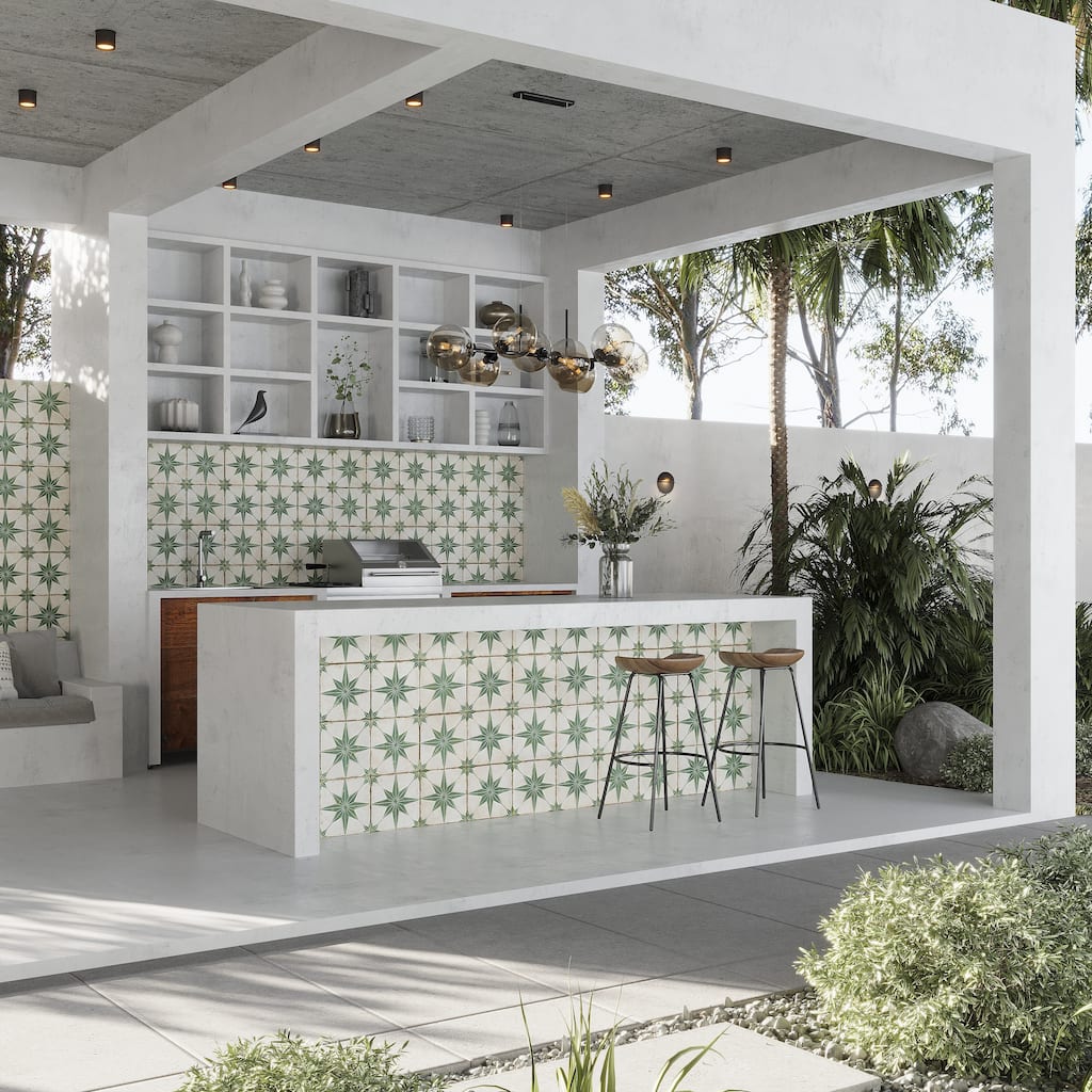 Palmera 9x9 Green White Porcelain Star Square Wall and Floor Tile (6.96 sq ft/case) - 13 Pack