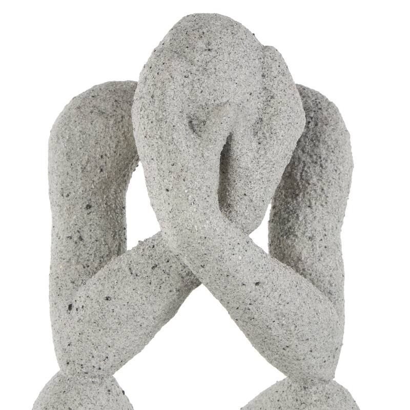 Gray Polystone Crouching People Decorative Sculpture with Black Square Base