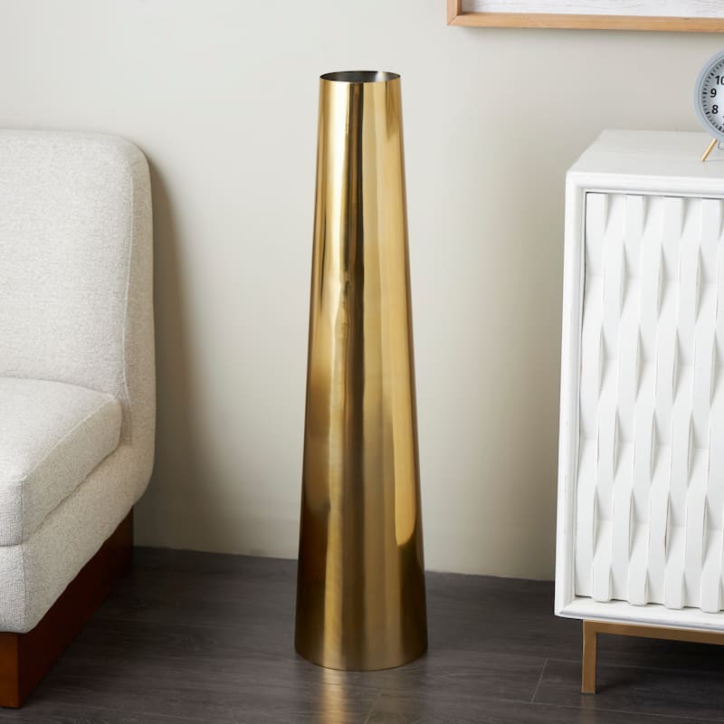 Gold or Silver Stainless Steel Metal Minimalistic Tall Floor Cone Vase - Gold - 9"W, 36"H