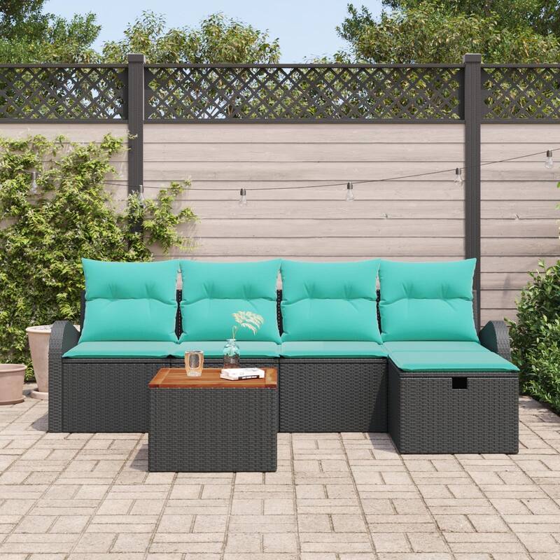 vidaXL 6 Garden Sofa Set with Cushions Black/Grey Poly Rattan - 92.1 x 46.1 x 27.2