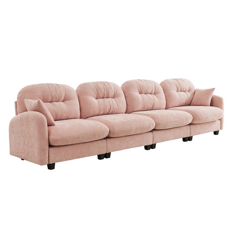 Sectional Sofa with Tufted Backrest, Chaise Lounge Sofa with 2 Throw Pillows, Four-Seater Recliner Sofa for Living Room