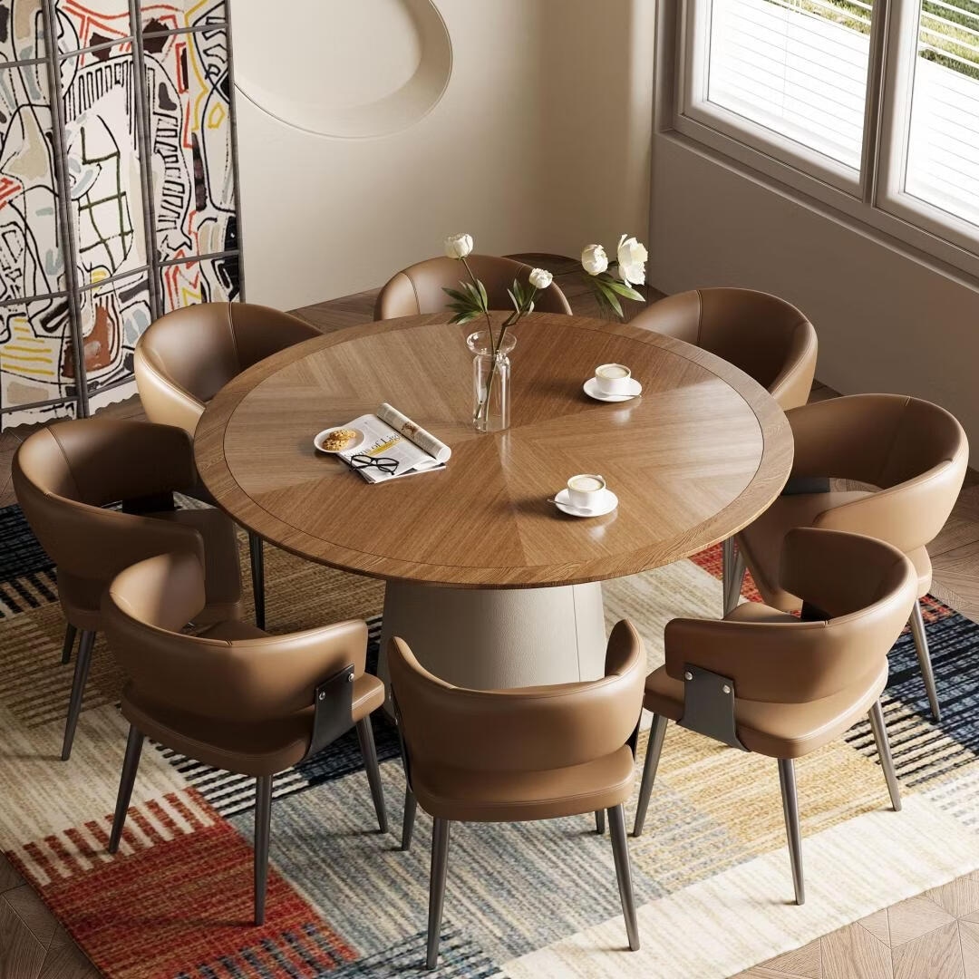 59 Inch Modern Round Wood Dining Table With Pedestal Base