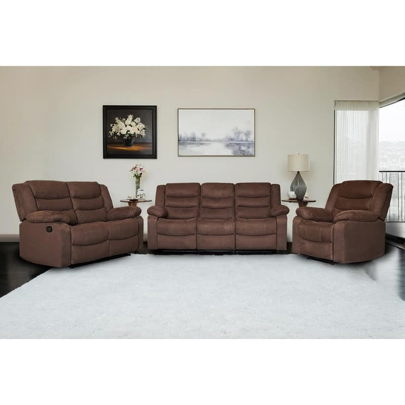 Modern 3-Piece Manual Reclining Living Room Sofa Set with Dropdown Table and Console - Recliner+Loveseat+Sofa - Burgundy