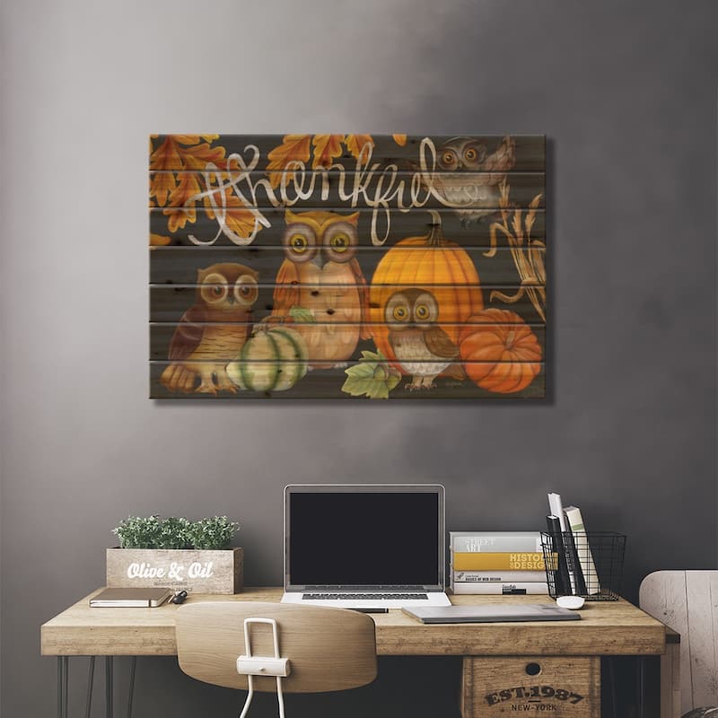 Harvest Owl III Print On Wood by Mary Urban - Multi-Color