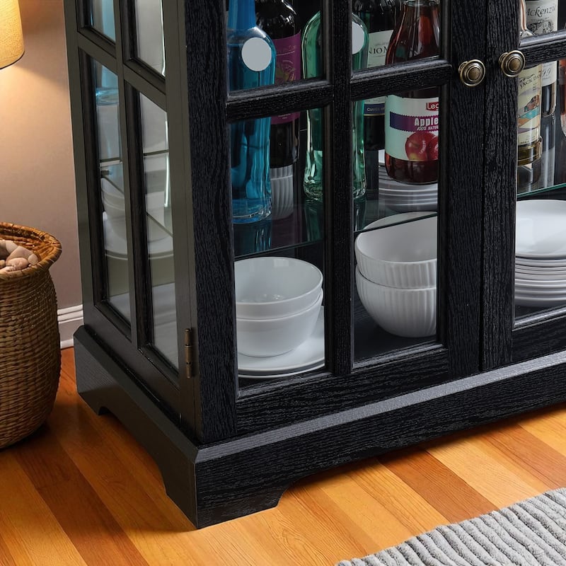 68.7" Antique Curio Display Cabinet with 4 Glass Doors, Adjustable Shelves & Built-in Light for Collectibles and Wine Storage
