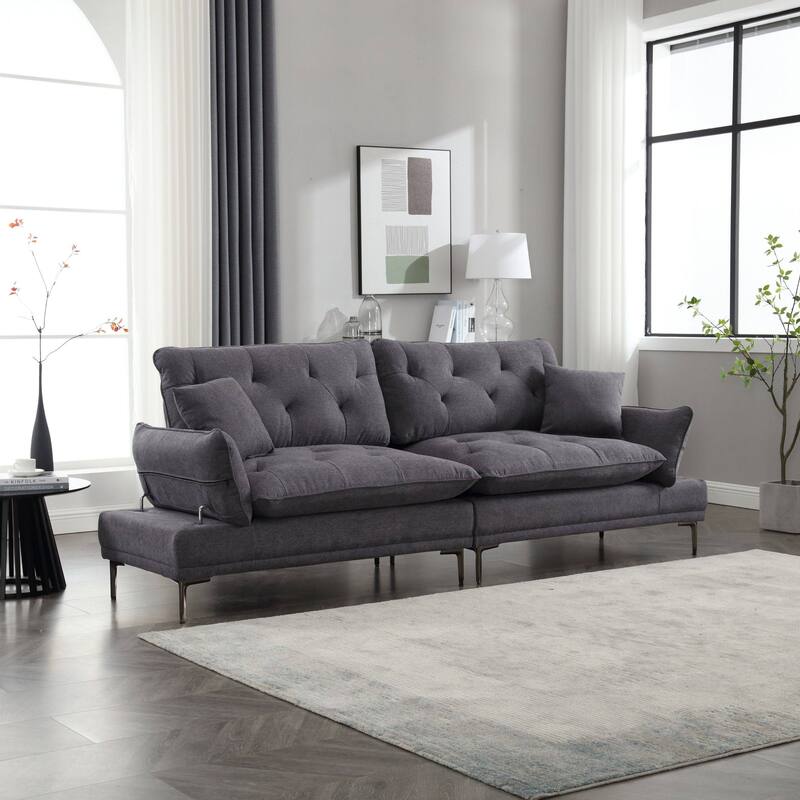 Modern upholstered loveseat couches with metal feet - N/A