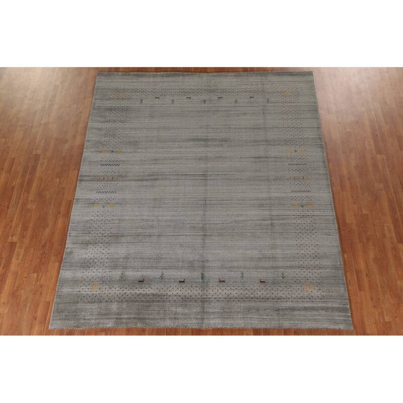 Grey Tribal Gabbeh Indian Area Rug Hand-Knotted Wool Carpet - 8'3"x 9'9"
