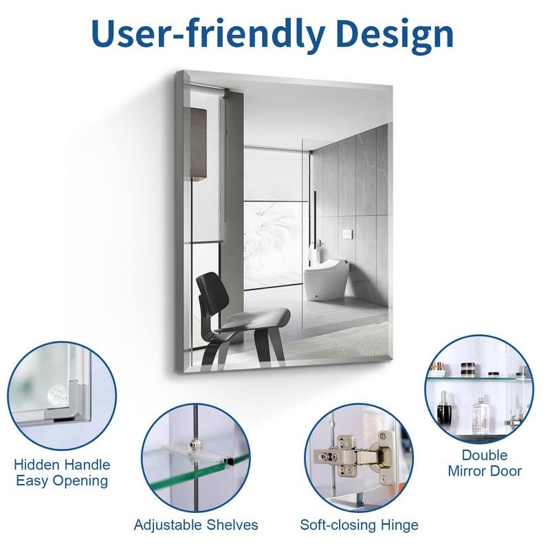 Alvana Aluminum Bathroom Medicine Cabinet with Single Door Mirror, Recessed or Wall-mounted