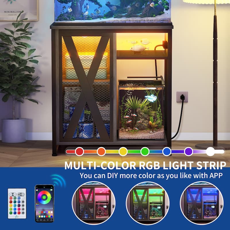 Moasis Aquarium Stand with Power Outlets and 7 Color RGB Light,Fish Tank Stand with Storage Cabinet
