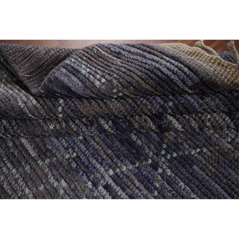 Blue Trellis Moroccan Area Rug Hand-Knotted Wool Carpet - 9'0"x 12'10"