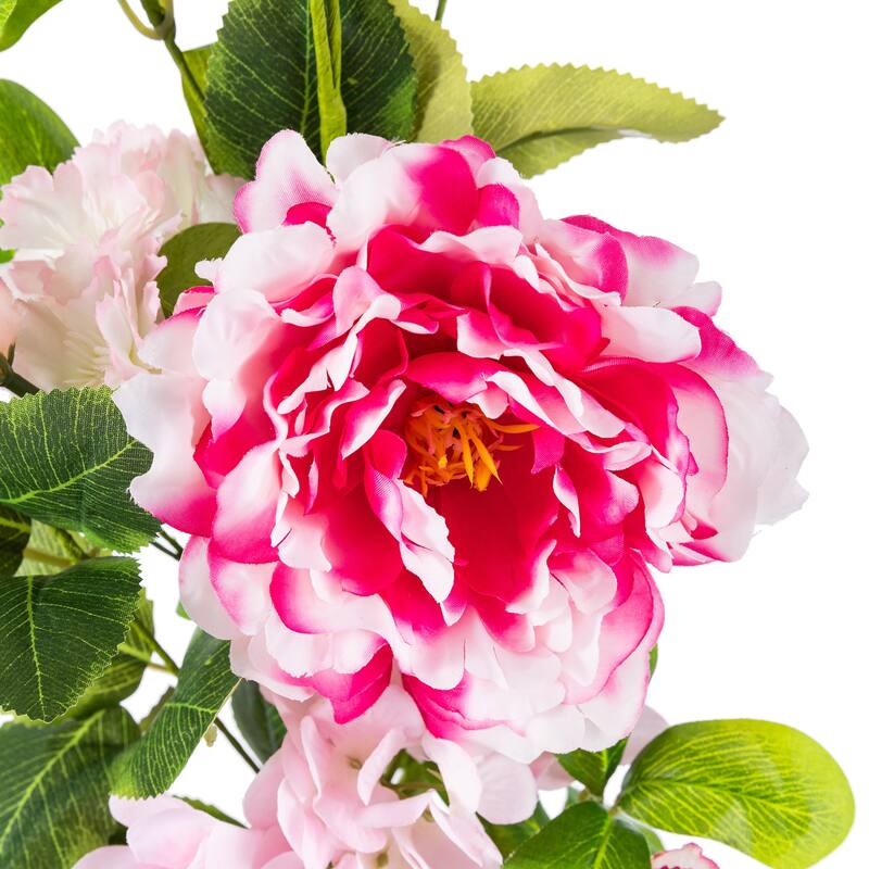 Glitzhome Pink Hydrangea, Peony & Cherry Wreath Garland