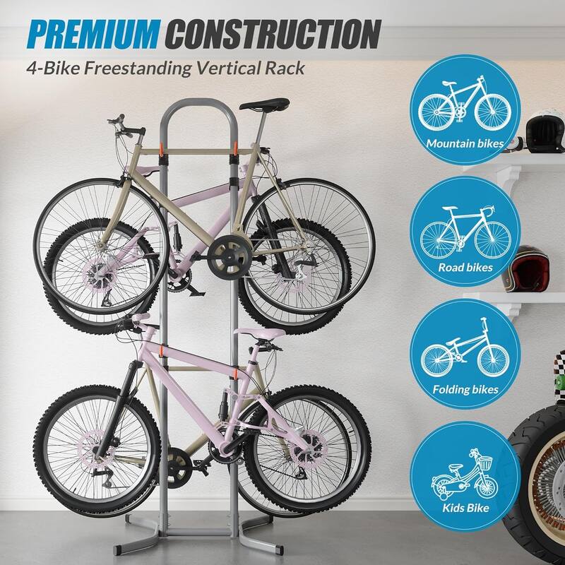 Suchtale 4 Bike Rack, Bicycle Rack, Garage Home Bike Storage Rack, Freestanding Gravity Bike Stand