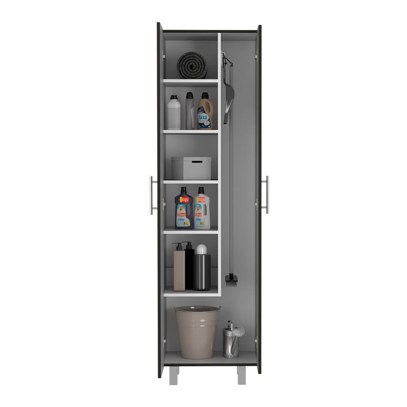 Closet Pantry with five interior shelves for Bedroom, Black / White