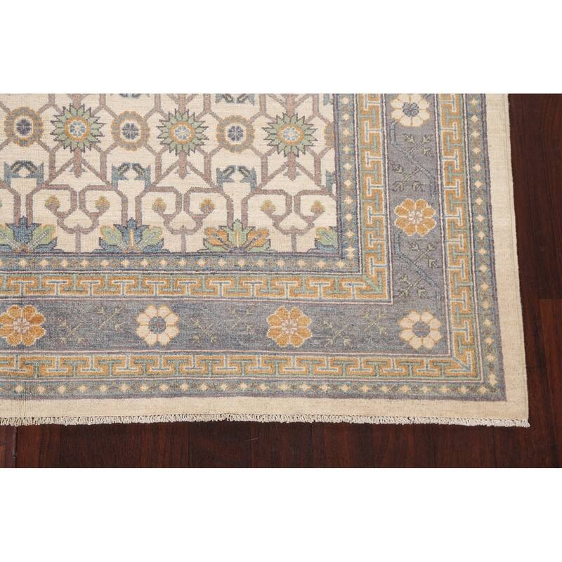 Vegetable Dye Geometric Khotan Oriental Area Rug Handmade Wool Carpet - 6'8" x 9'8"