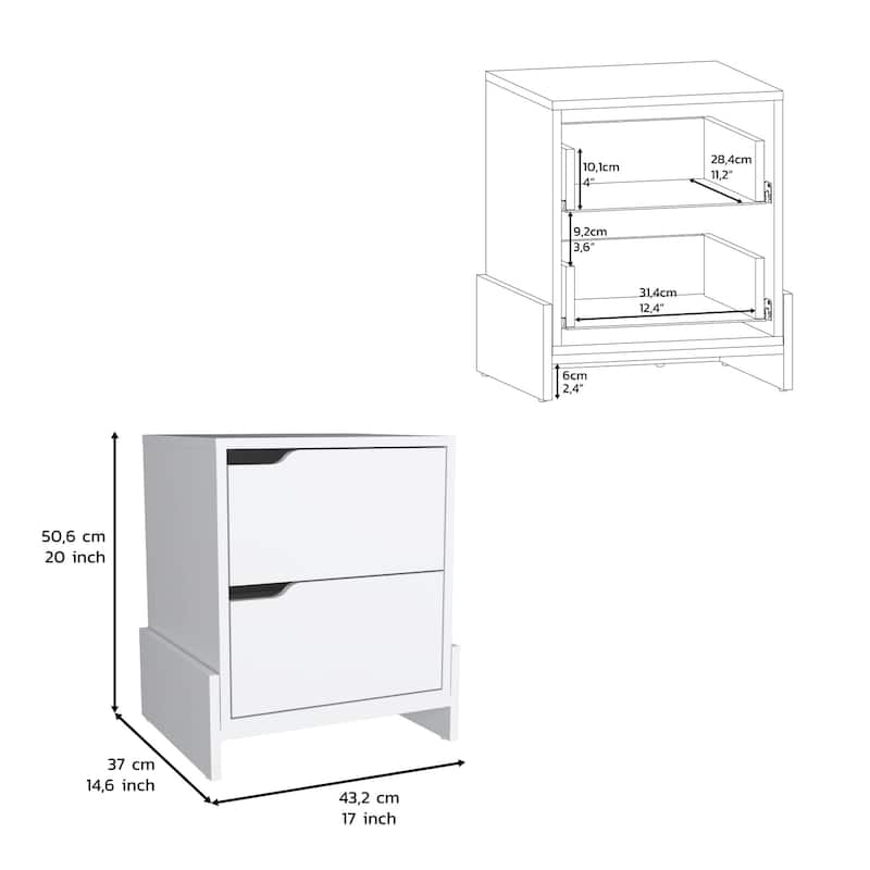 HomeRoots 20" White Two Drawer Faux Wood Nightstand