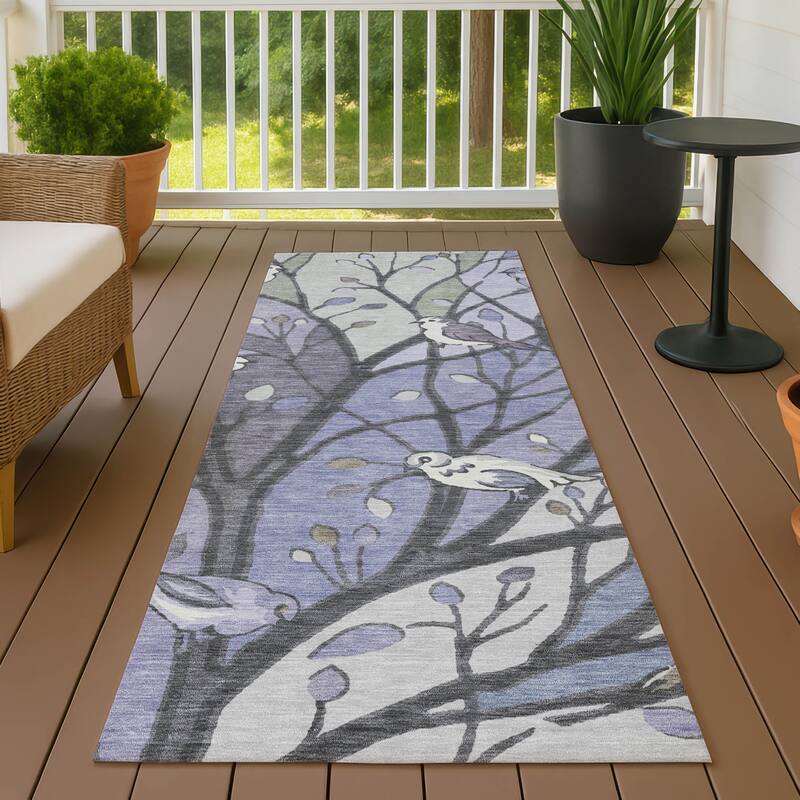 Machine Washable Indoor/ Outdoor Bird Mosaic Chantille Rug - Purple - 2'3" x 7'6"