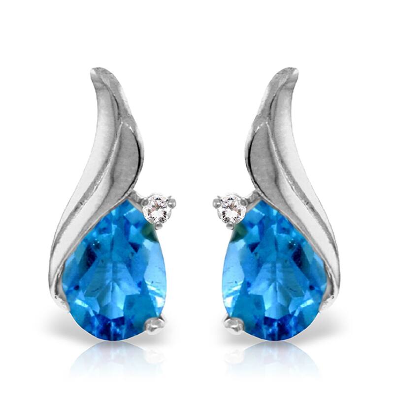 5.06 Carat 14K Solid Gold Stud Gemstone Earrings Diamond Blue Topaz - White