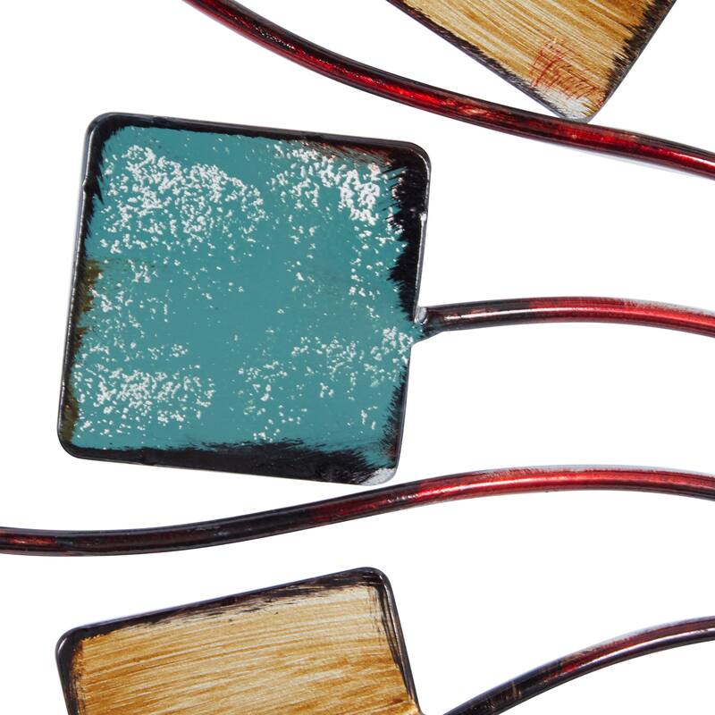 Multi Colored Metal Wire Sunburst Home Wall Decor with Square Shaped Accents