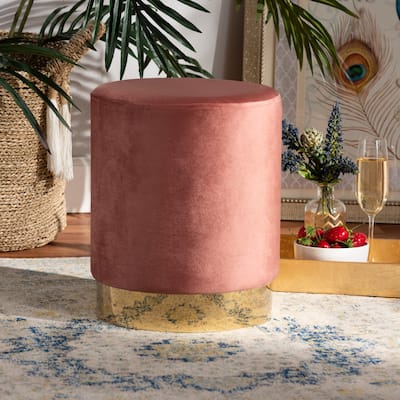 Chaela Contemporary Glam & Luxe Velvet Upholstered Metal Ottoman