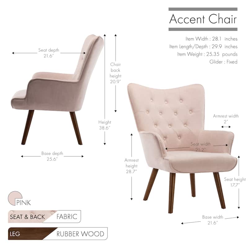 Porthos Home Harlem Accent Chair, Polyester Wingback, Wooden Legs