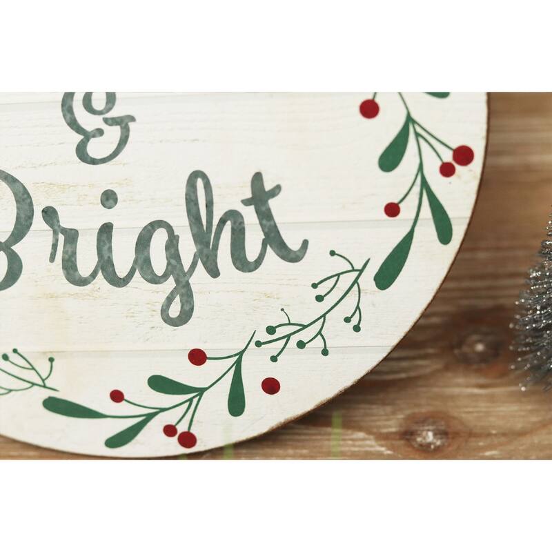 Wood and Metal Round Christmas Wall Hanging Sign,Merry and Bright