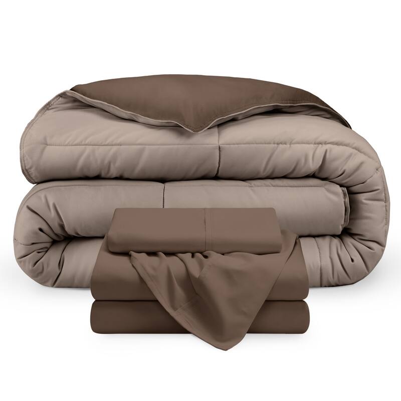 Bare Home Down Alternative Reversible Bed-in-a-Bag - Cocoa/Taupe, Sheets: Cocoa - Twin XL