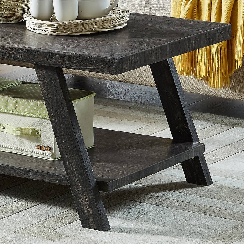 48" Modern Rectangular Coffee Table with Storage Shelf and Splayed Legs for Living Room