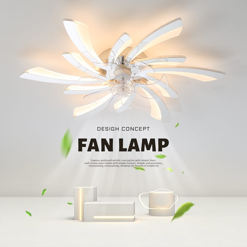31" Oaks Aura Modern Flush Mount Ceiling Fan with Lights, 12in. Fan Blade 6-Speed Fan Light With Remote Control