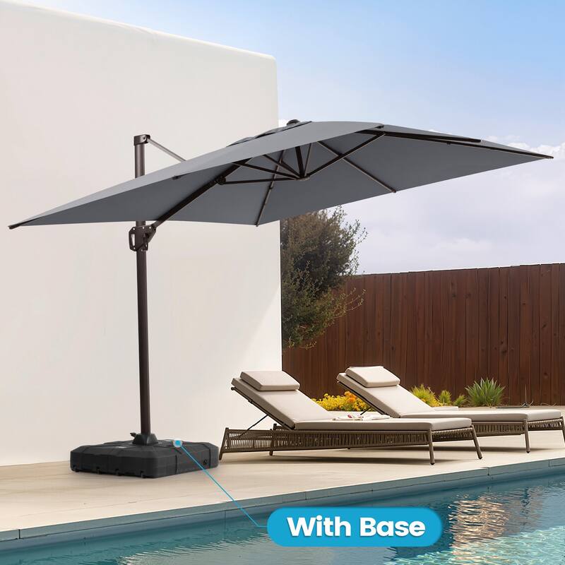 Outdoor 11 x 9 FT Patio 360 Degree Rotation Cantilever Umbrella with Base