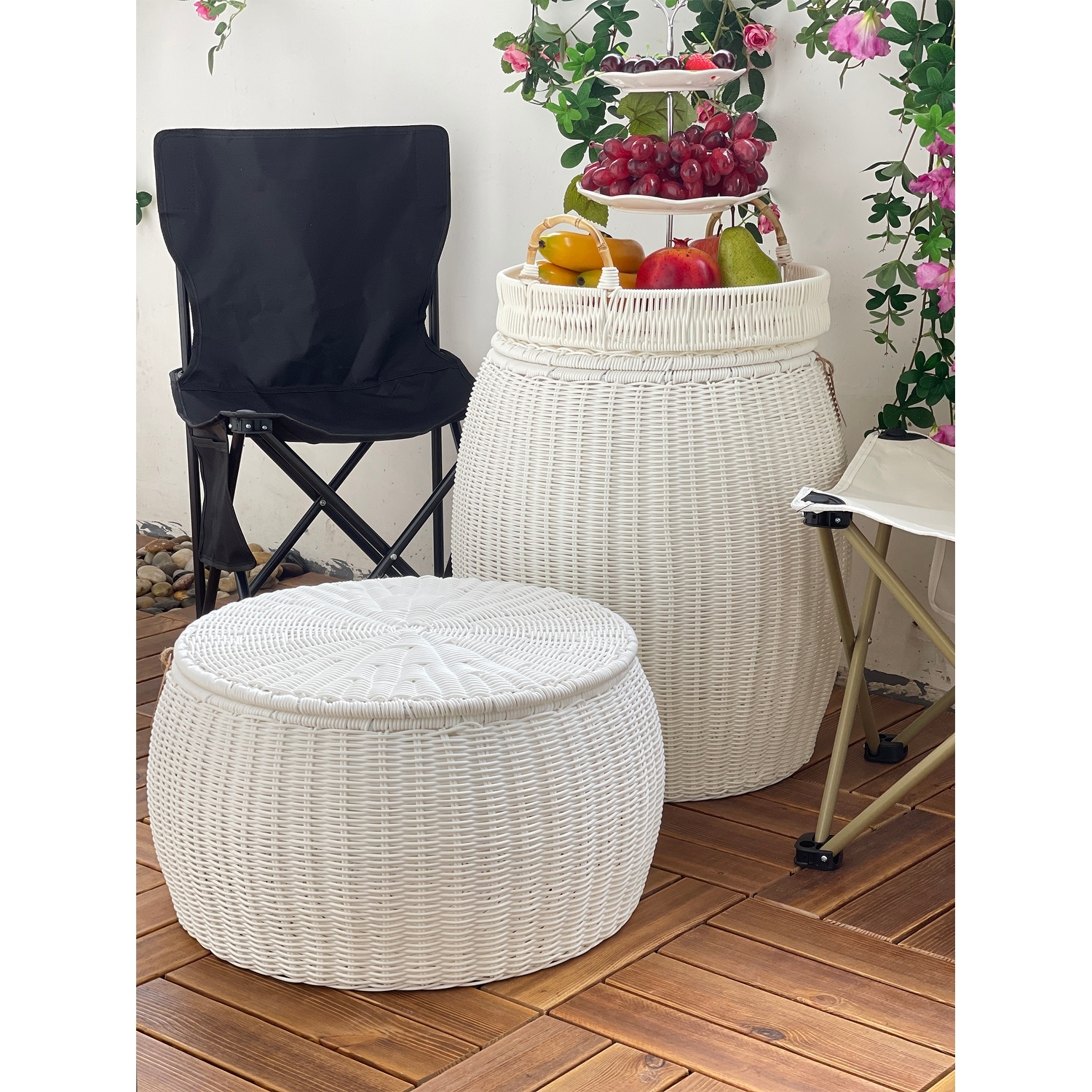 White deals wicker ottoman