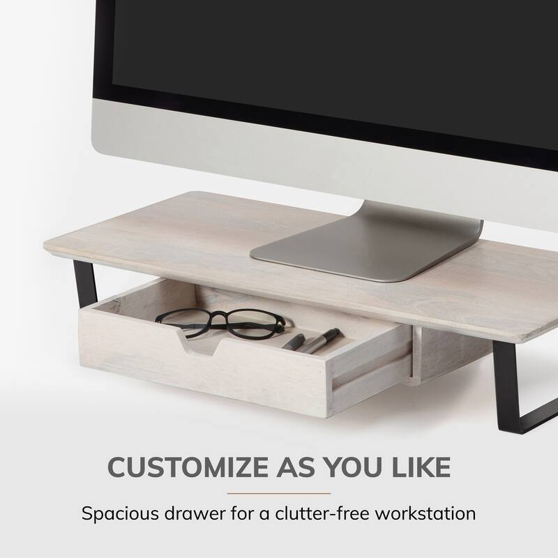 Jani Wood Monitor Stand Riser Desk - Ergonomic Design Stand, Desktop Organizer Table for Home, Office Workspace, Gaming Desk
