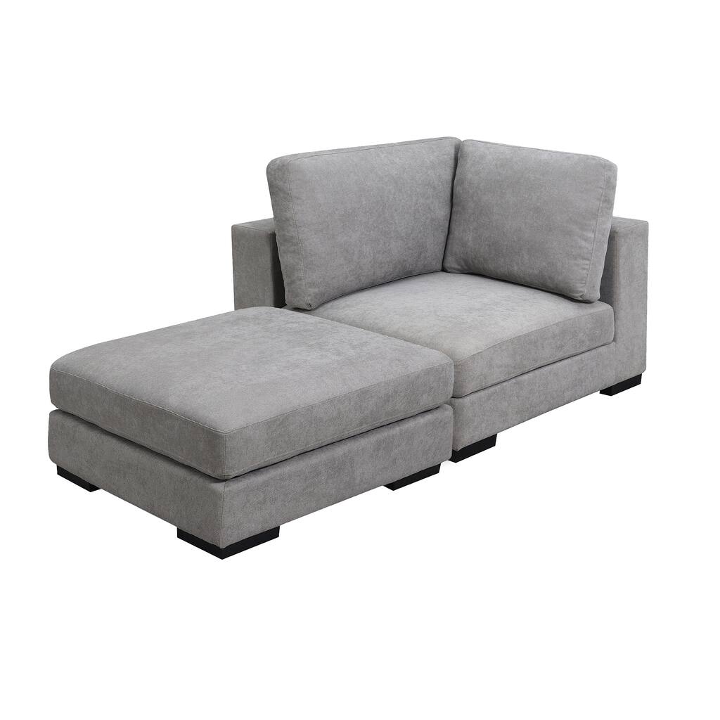 Single Corner Sofa with Ottoman Modern Linen Corner Sofa Set, Gray