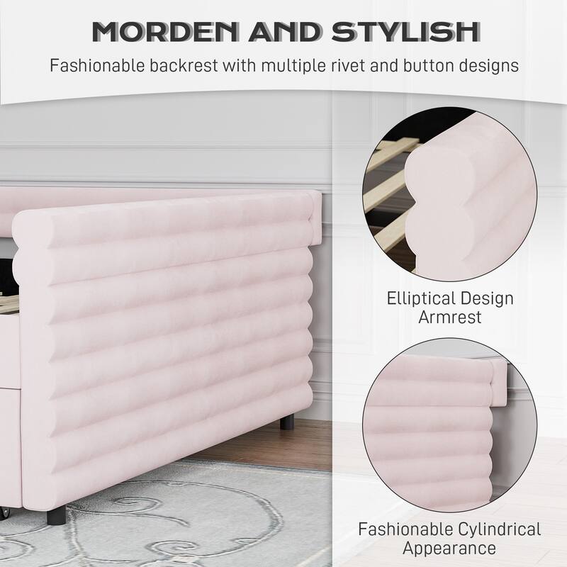 Ouyessir Modern Upholstered Tufted Daybed with Trundle & Drawers
