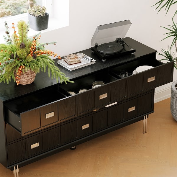 oversized black dresser Lebec Rustic Extra Large Black 9 Drawer Dresser