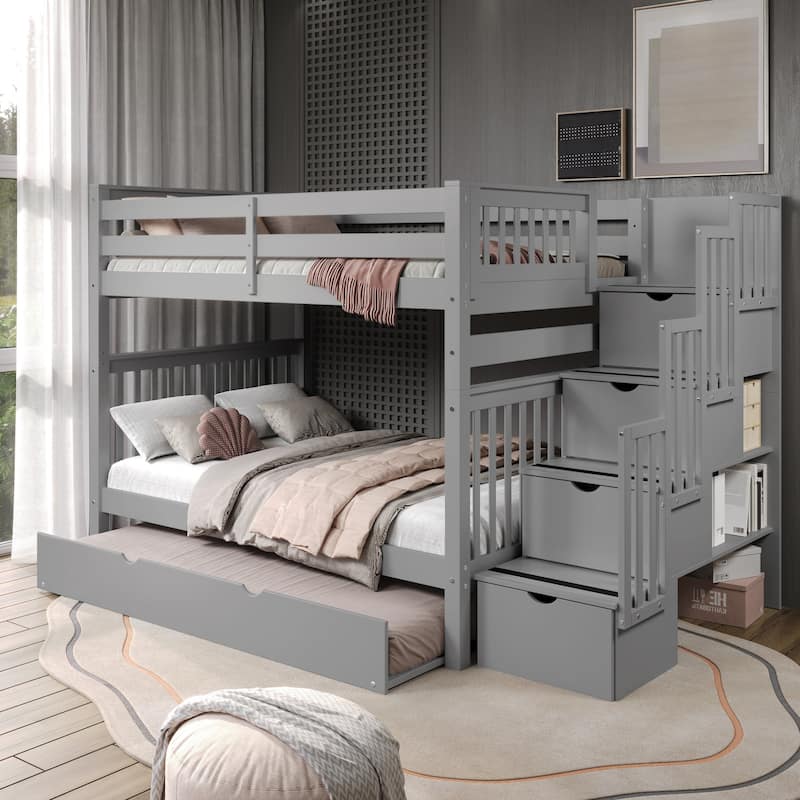 Taylor & Olive Trillium Full over Full Stairway Bunk Bed, Twin Trundle