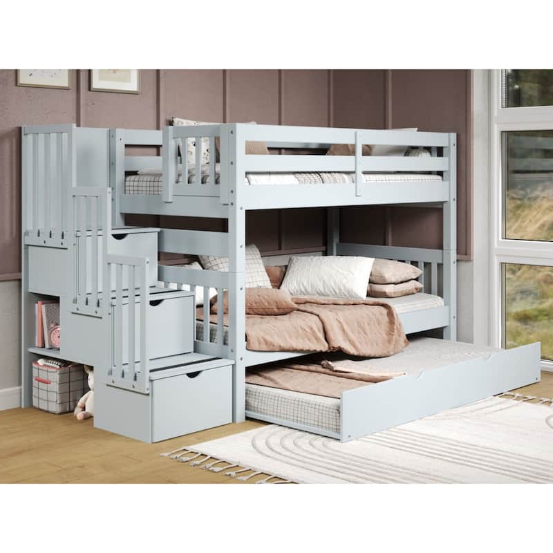 Taylor & Olive Trillium Twin over Twin Stairway Bunk Bed, Twin Trundle - Breezy Blue