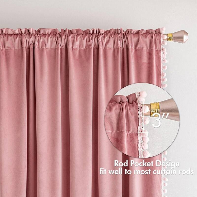Blush Pink Velvet Blackout 84" Pom Pom