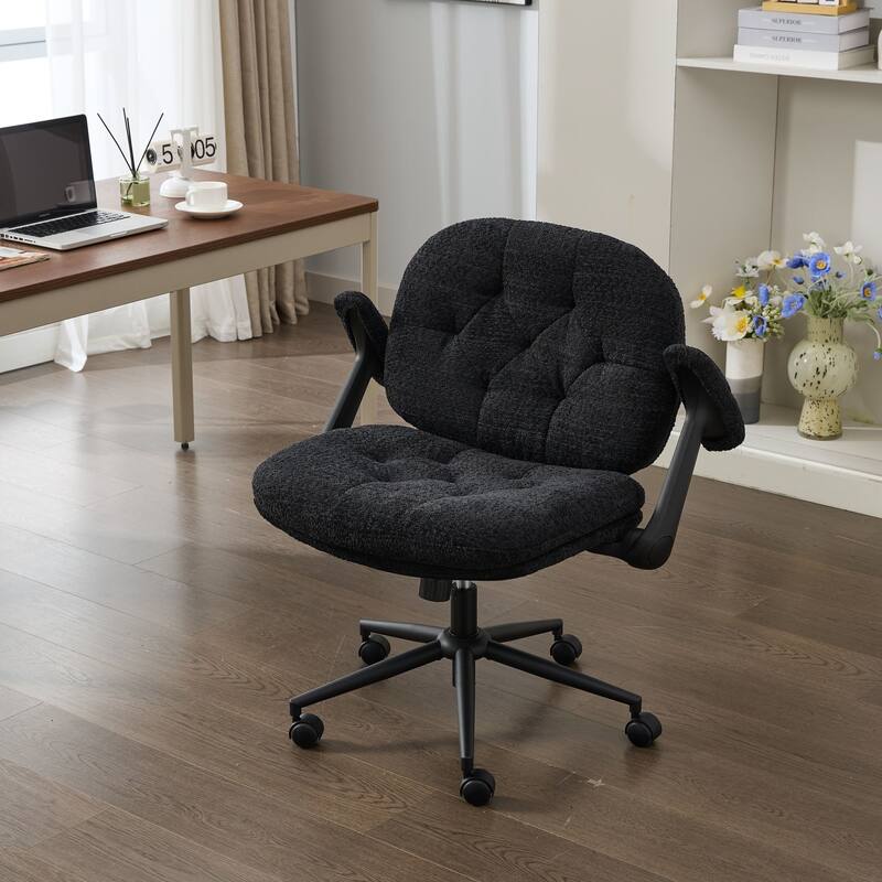 Cross Legged Office Chair with Flip-up Armrests and Wheels, Wide Seat