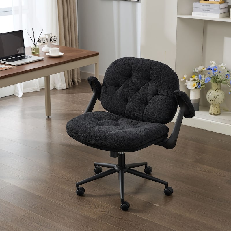 Wide Comfort Swivel Chair for Women, Black Cross-Legged Chair