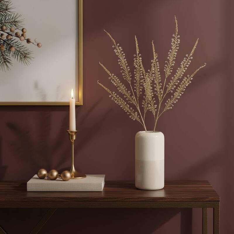 HomeRoots Set of Two Gold And Clear Faux Crystal Beaded Linear Fern Wreath Sprays - Clear/Gold - 12.50 in. x 34.50 in.  x 1.50 in.