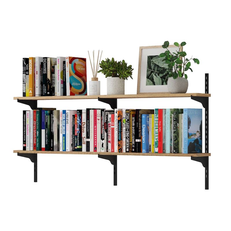 Wallniture Turin 48" Adjustable Shelves, Floating Bookshelves for Wall Decor, Real Wood Boards, Wall Mounted, 2,3 or 4 Tier