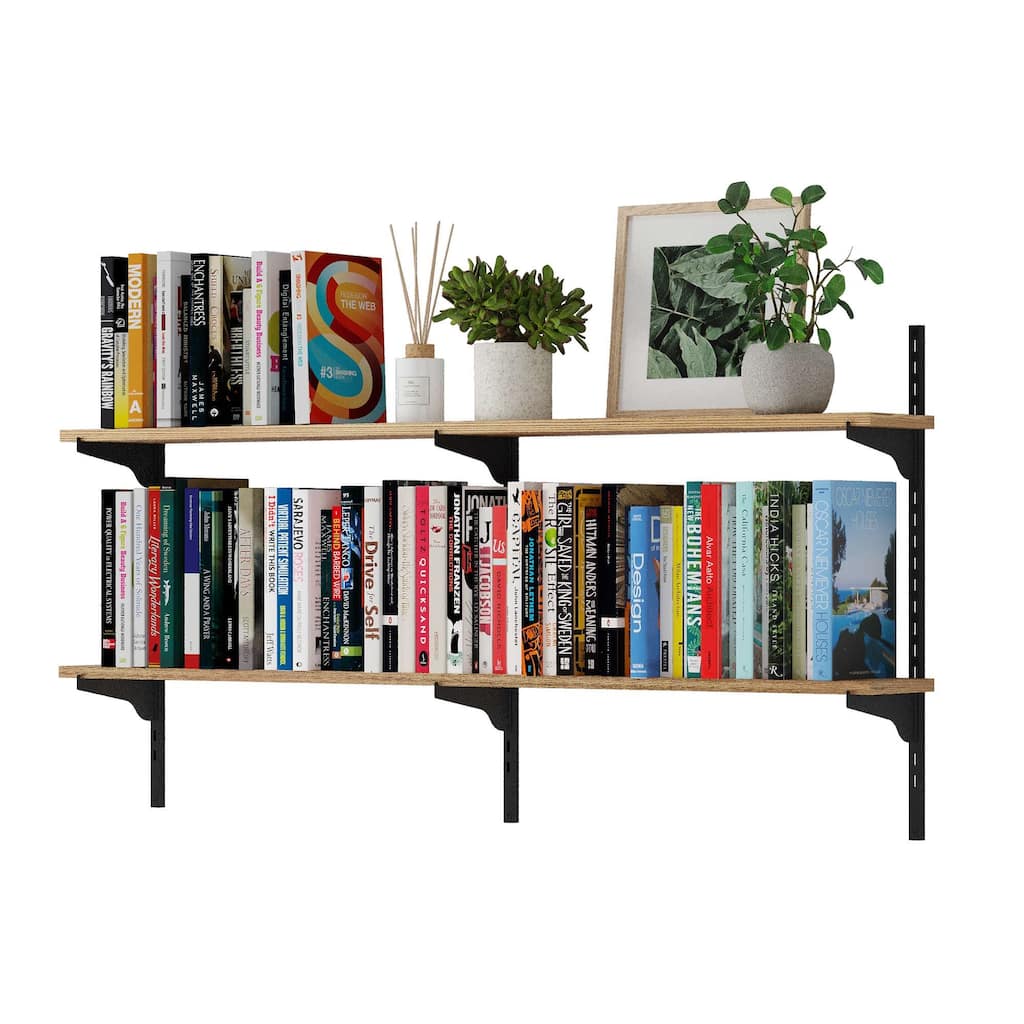 Wallniture Turin 48" Adjustable Shelves, Floating Bookshelves for Wall Decor, Real Wood Boards, Wall Mounted, 2,3 or 4 Tier